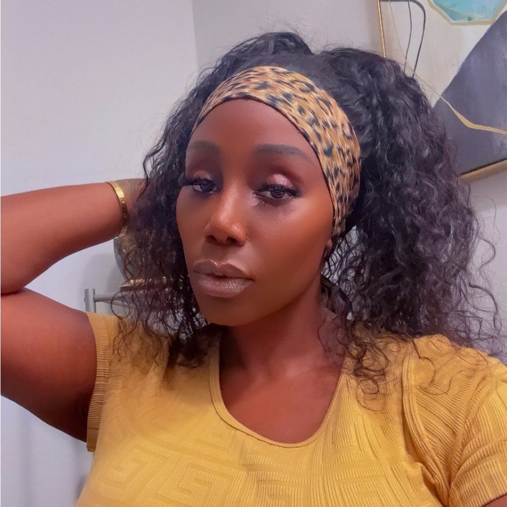 Elegant Black Headband Waterwave Wig 22” Human Hair